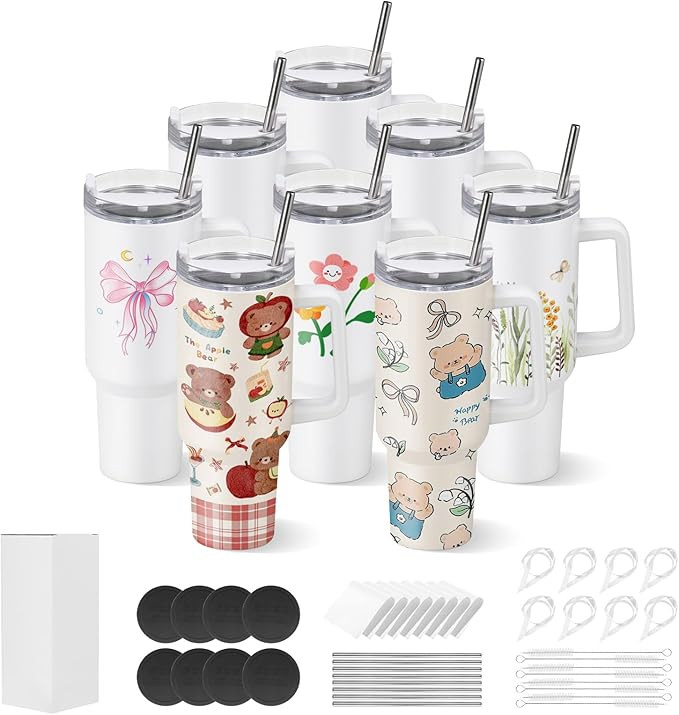 VEVOR Sublimation Tumblers, 8 Pack, 40 oz Tumblers Bulk with Handle, Stainless Steel Sublimation ... | Amazon (US)