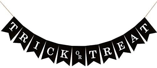 Adurself Trick or Treat Burlap Banner Halloween Party Decorations Halloween Black Jute Burlap Gar... | Amazon (US)