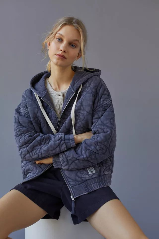 BDG Embroidered Zip Up Hoodie Sweatshirt | Urban Outfitters (US and RoW)