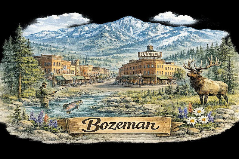 Bozeman Montana Watercolor PNG | Bozeman Travel Art | Mountain Town Clipart | Transparent PNG | M... | Etsy (Global)