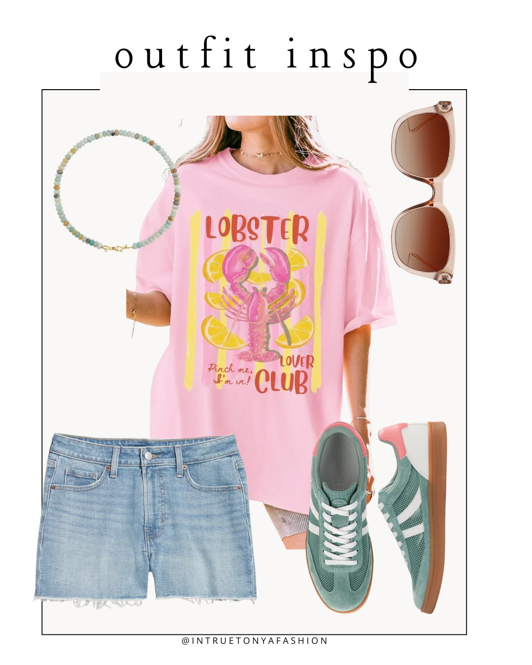 Summer lobster graphic tee, denim shorts, sneakers, and beaded necklace 







Amazon outfits every outfit inspo, outfit ideas, casual outfits amazon, amazon outfits every day, spring outfits 2026, summer outfits, oversized graphic tees, coastal tee, coastal tshirt, lobster tshirt

#LTKPetite #LTKootd #LTKSaleAlert