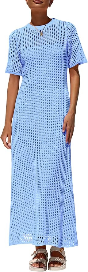 PRETTYGARDEN Womens Eyelet Cover Up Dress 2025 Summer Vacation Resort Maxi Dresses Beach Short Sl... | Amazon (US)
