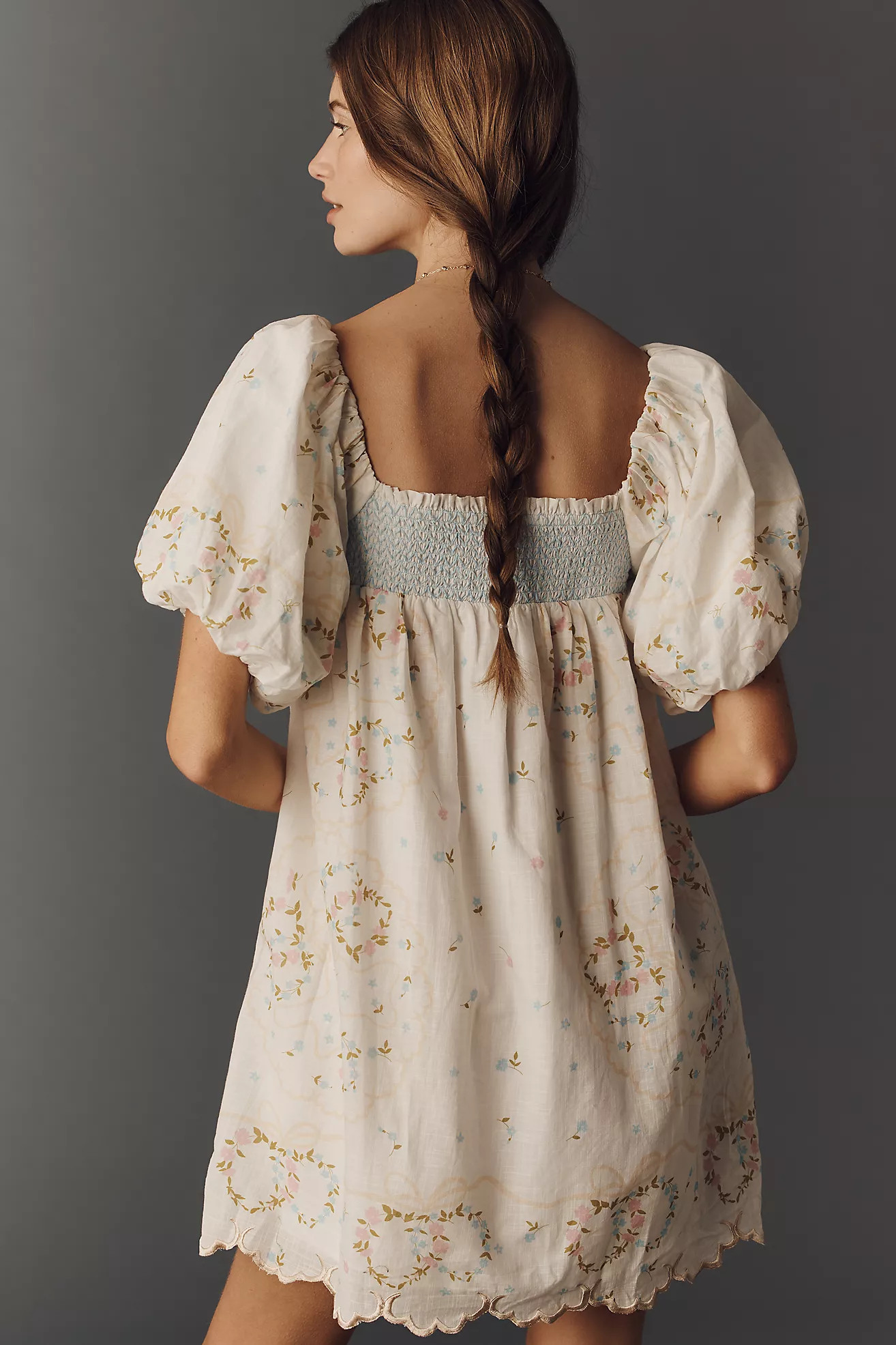 By Anthropologie Embroidered Puff-Sleeve Babydoll Dress | Anthropologie (US)