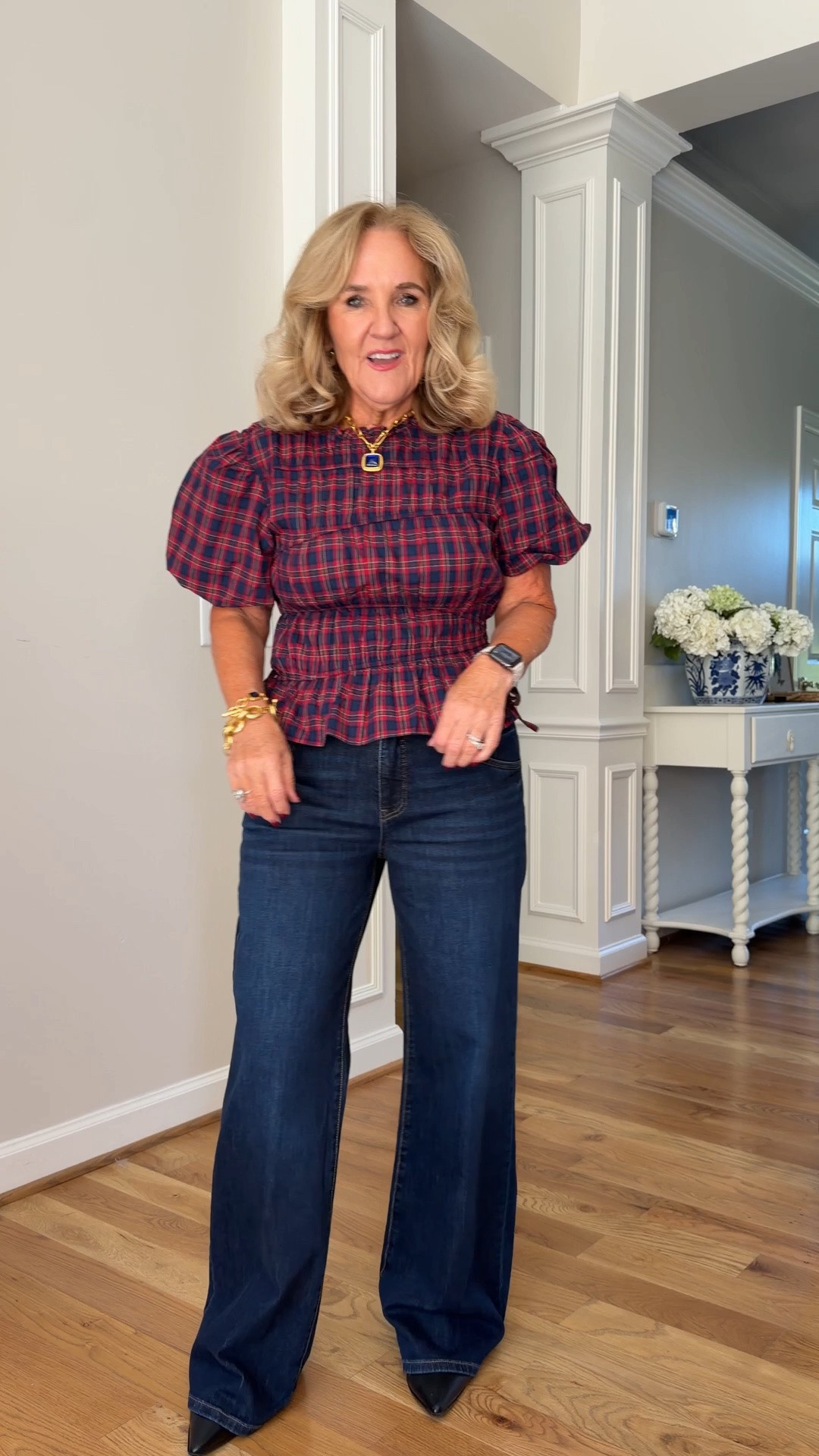 Avara new arrivals! Some even for holiday. 15% off 1 order with code NANETTE15
Coated denim I sized down to a 6 
Other jeans size 8 and they’re a bit slouchy but super flattering 
Tops sweaters and skirt size medium 

Holiday outfit ideas red sweater festive outfits Thanksgiving outfit brown jeans