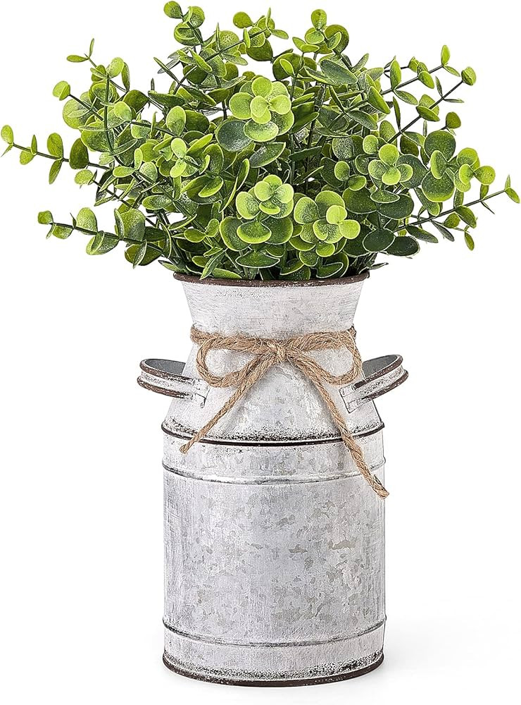 Dahey Metal Flower Vase with Artificial Eucalyptus Farmhouse Decor Rustic Shabby Chic Milk Can Ga... | Amazon (US)
