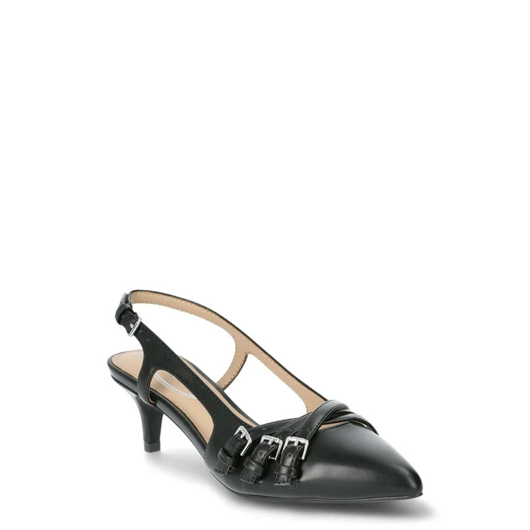Scoop Women’s Faux Leather Moto Kitten Heel Slingbacks | Walmart (US)