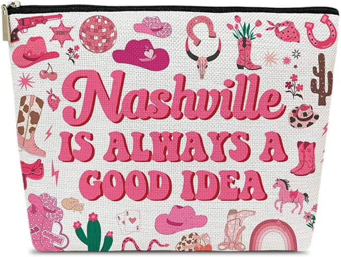 Nashville Travel Gift Makeup Bag, Nashville Lover Gift Cosmetic Bag, Country Music Themed Gifts F... | Amazon (US)
