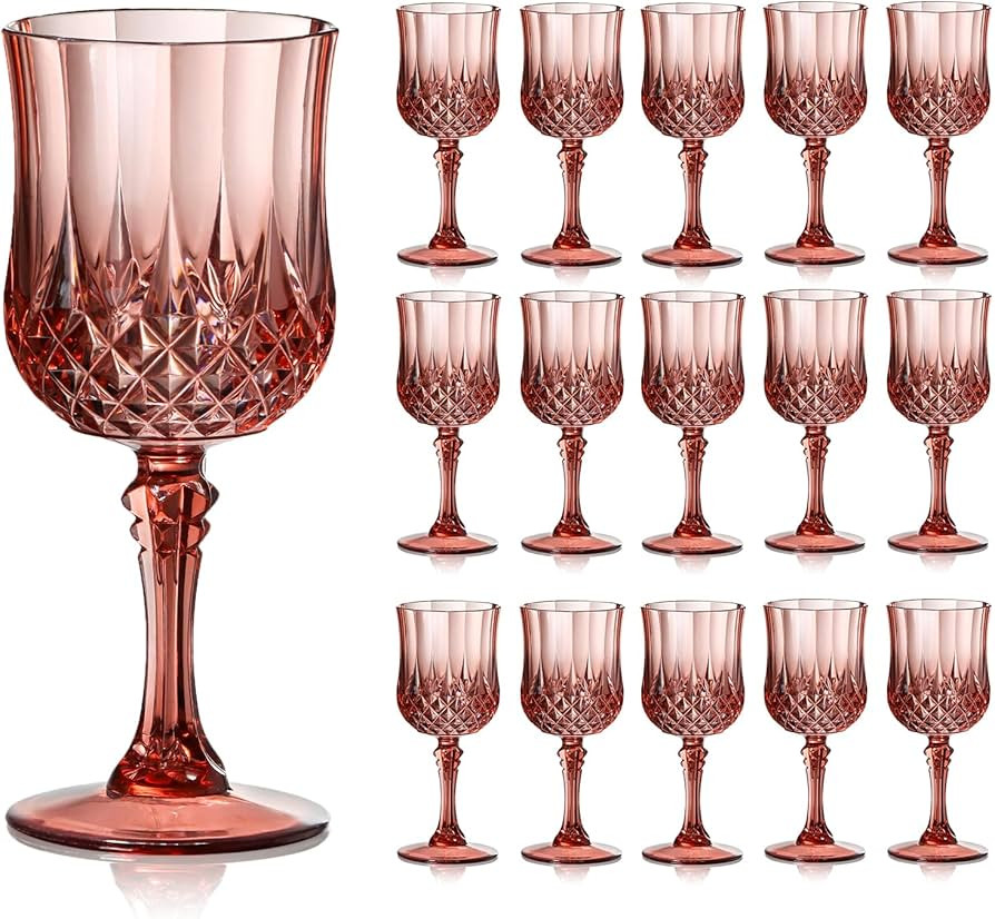 XUWAIDSGN 7oz Plastic Vintage Rose Gold Drinking Glasses Pink Wine Glasses Unbreakable Wedding Gl... | Amazon (US)