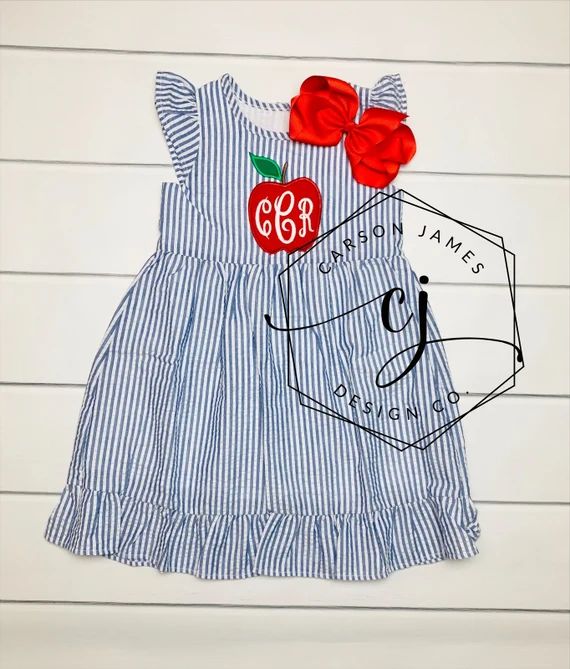Monogram Back to School Apple Dress for baby toddler girls kids Apple picking dress first day of ... | Etsy (US)