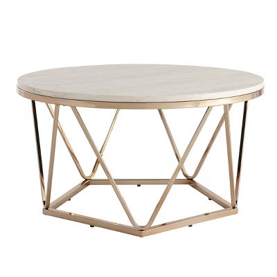 Luna Faux Stone Round Coffee Table - Champagne - SEI | Target