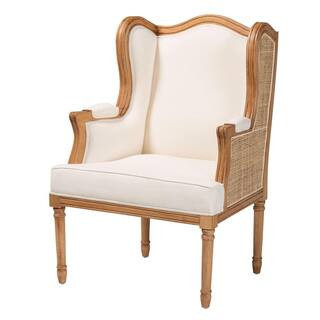 Rachana Beige and Honey Oak Accent Chair with Natural Rattan | The Home Depot