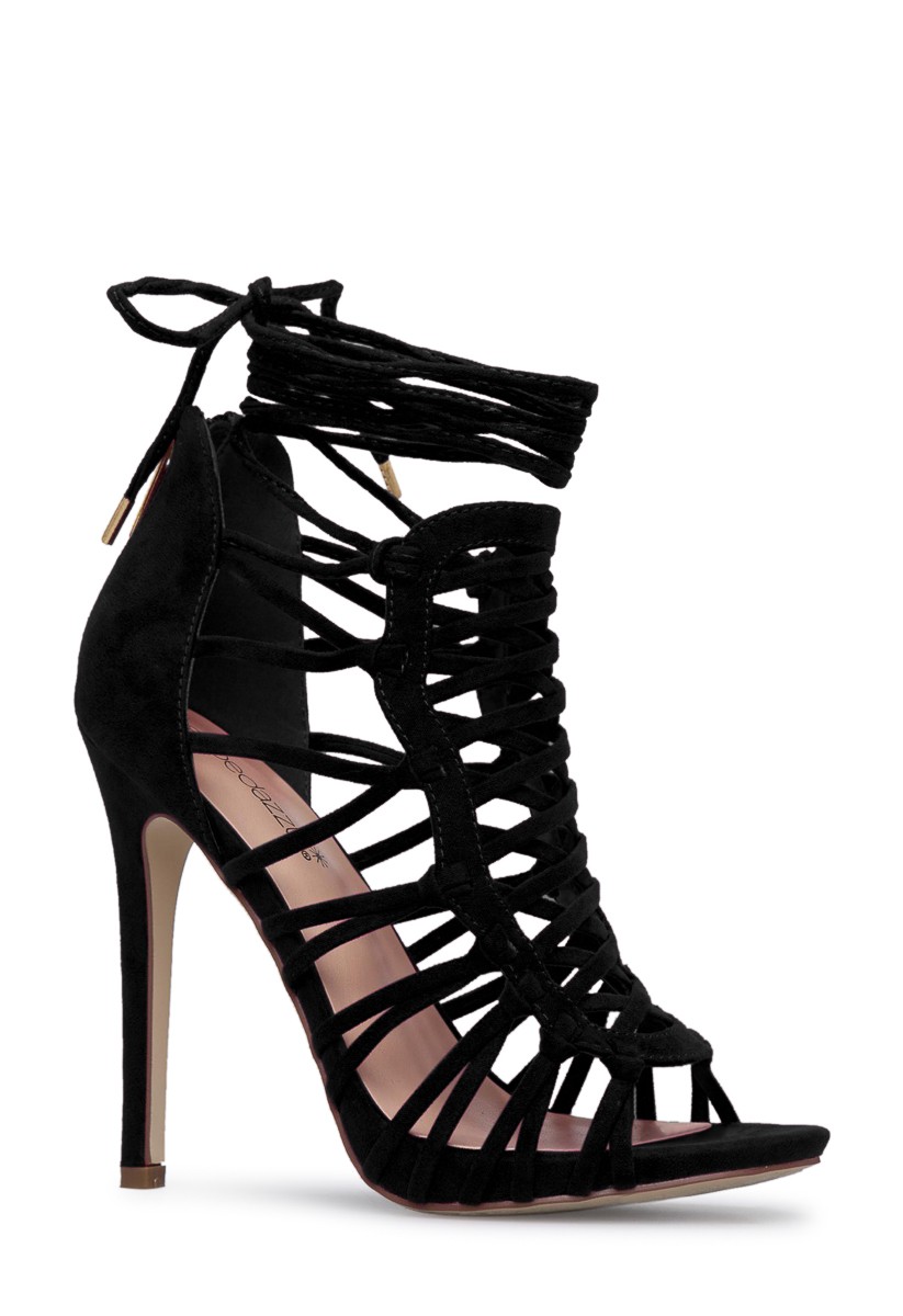 Shoedazzle Sandals-Dressy - Single Sole Analiza Lace Up Heeled Sandal Womens Black Size 5.5 | ShoeDazzle