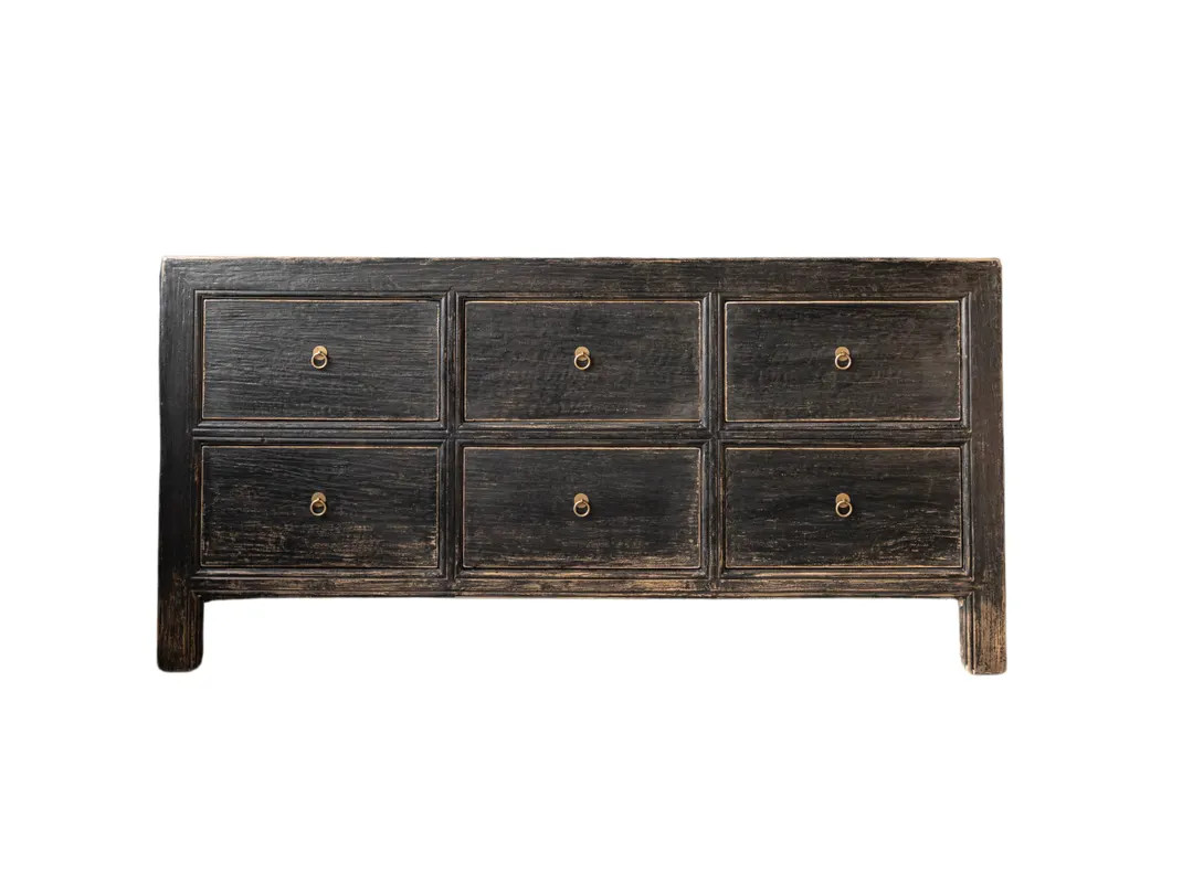 Ojai Elm Wood Black Six Drawer Console - Etsy | Etsy (US)