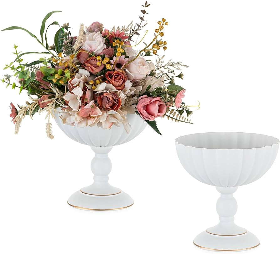 Sziqiqi Urn Vase for Wedding Centrepieces: 7.9in White Compote Vases for Table Decorations - Set ... | Amazon (US)