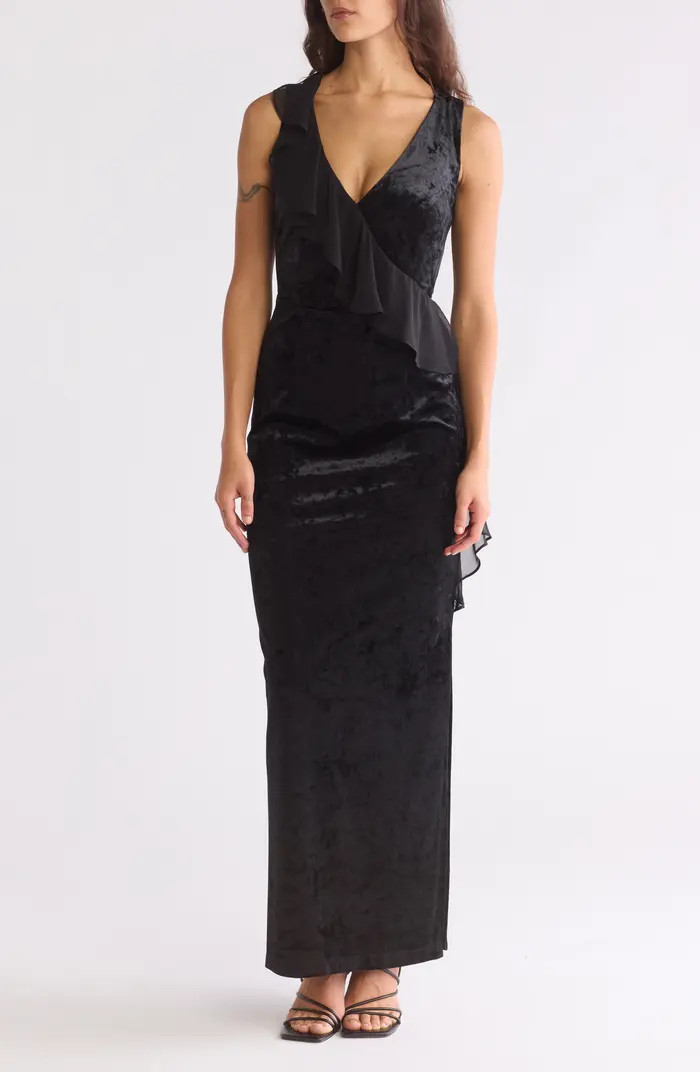 Ruffle Neck V-Neck Velvet Dress | Nordstrom Rack