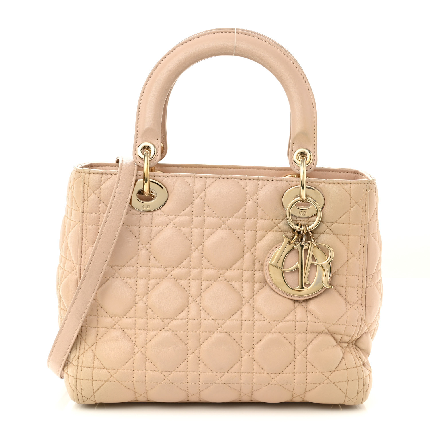 Lambskin Cannage Medium Lady Dior Beige | FASHIONPHILE (US)