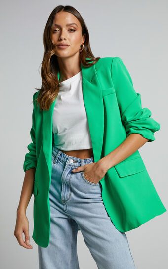 Michelle Blazer - Oversized Plunge Neck Button Up Blazer in Green | Showpo (US, UK & Europe)