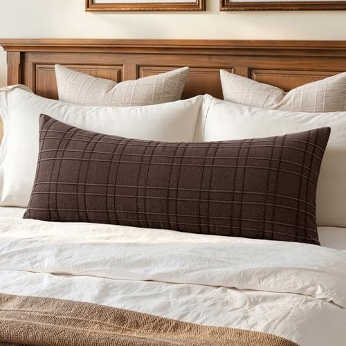 MIULEE Long Lumbar Throw Pillow Cover 14x36 Soft Linen Check Decorative Pillowcase Pack of 1 Vintage Farmhouse Textured Accent Cushion Cover for Sofa Couch Bedroom Living Room, Dark Brown | Amazon (US)