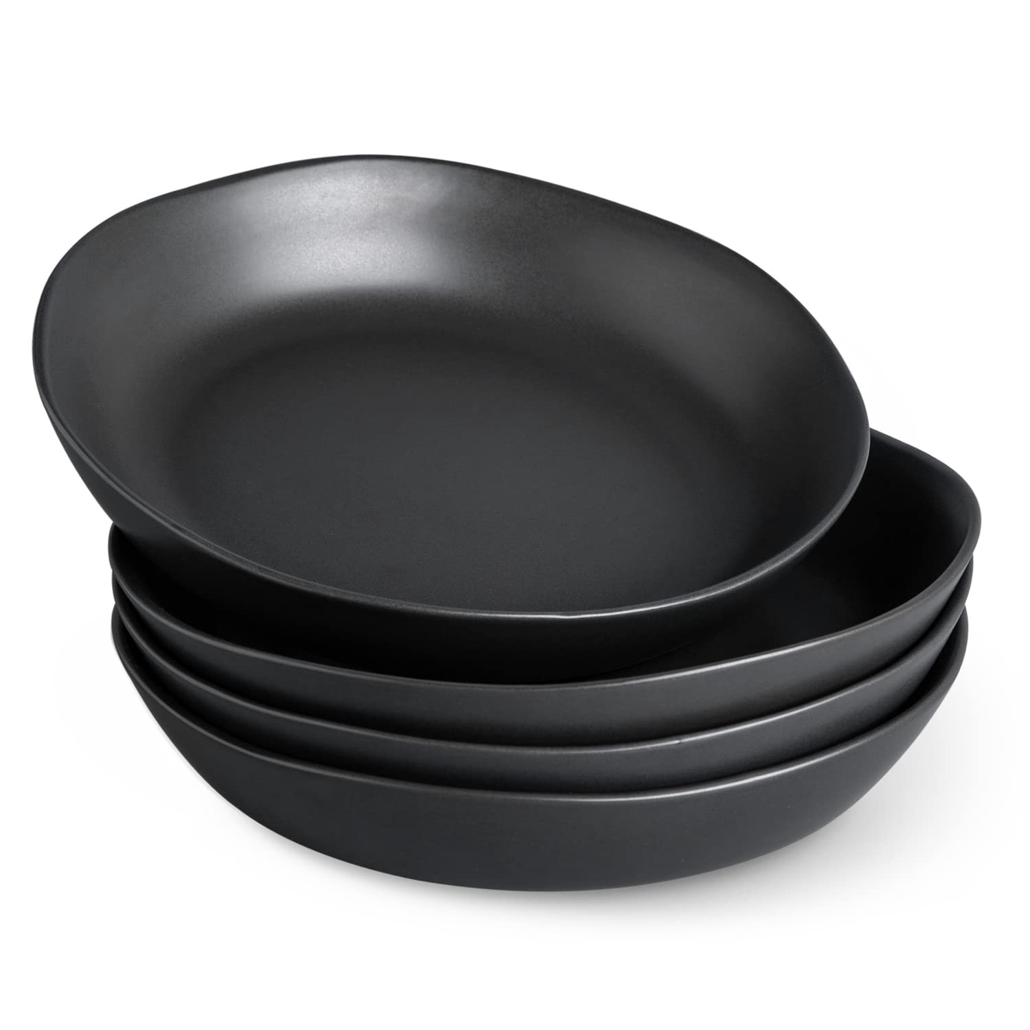 AmorArc 9.75'' Ceramic Large Pasta Bowls, 38oz Stoneware Flat Serving Bowls Set of 4, Oven,Microwave&Dishwasher Safe Bowls with Wavy Rim for Fruit Pasta Salad Meal, Matte Black | Amazon (US)