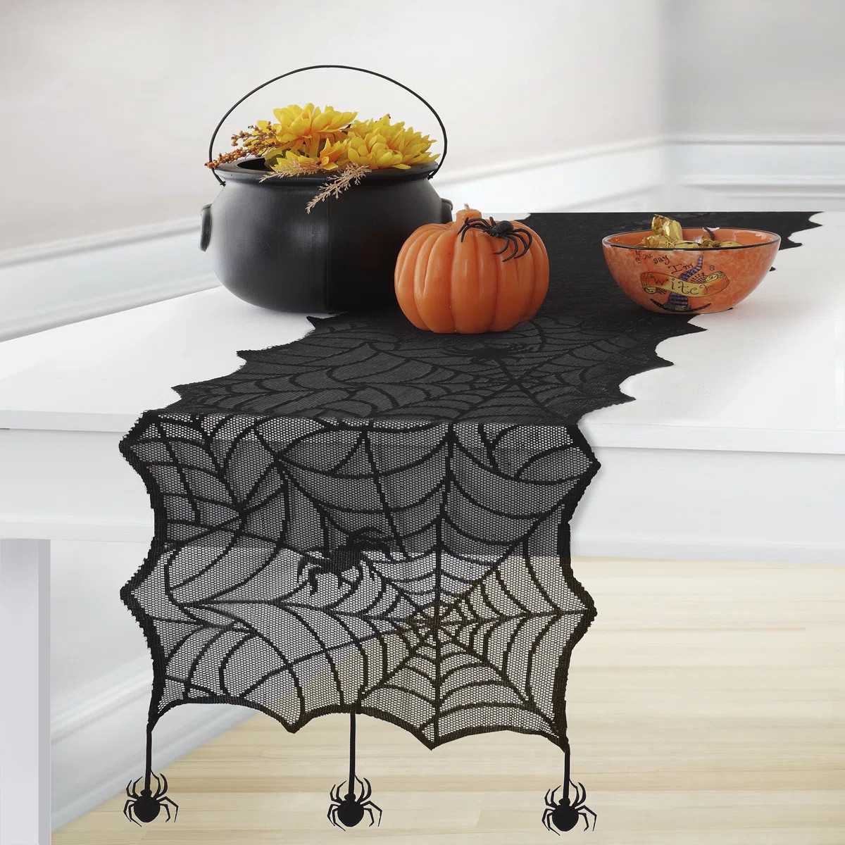 Dareau Mantle Scarf Crawling Halloween Spider Lace Table Runner | Wayfair North America