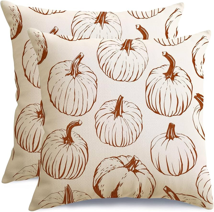 RABUSOFA Fall Pillow Covers 18x18 inch Set of 2 Fall Decorations Orange Lines Pumpkin Decor White... | Amazon (CA)