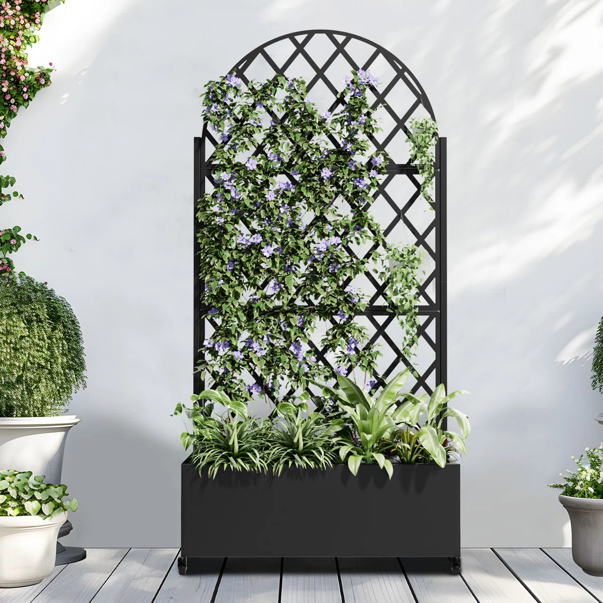 73"H×35"W Arch Metal Planter Box with Trellis with Wheels | Wayfair North America