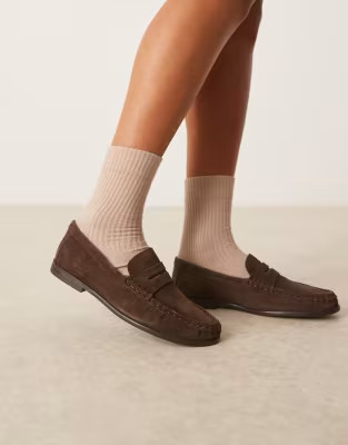 ASOS DESIGN Mayfair premium ruched loafers in brown suede | ASOS | ASOS (Global)