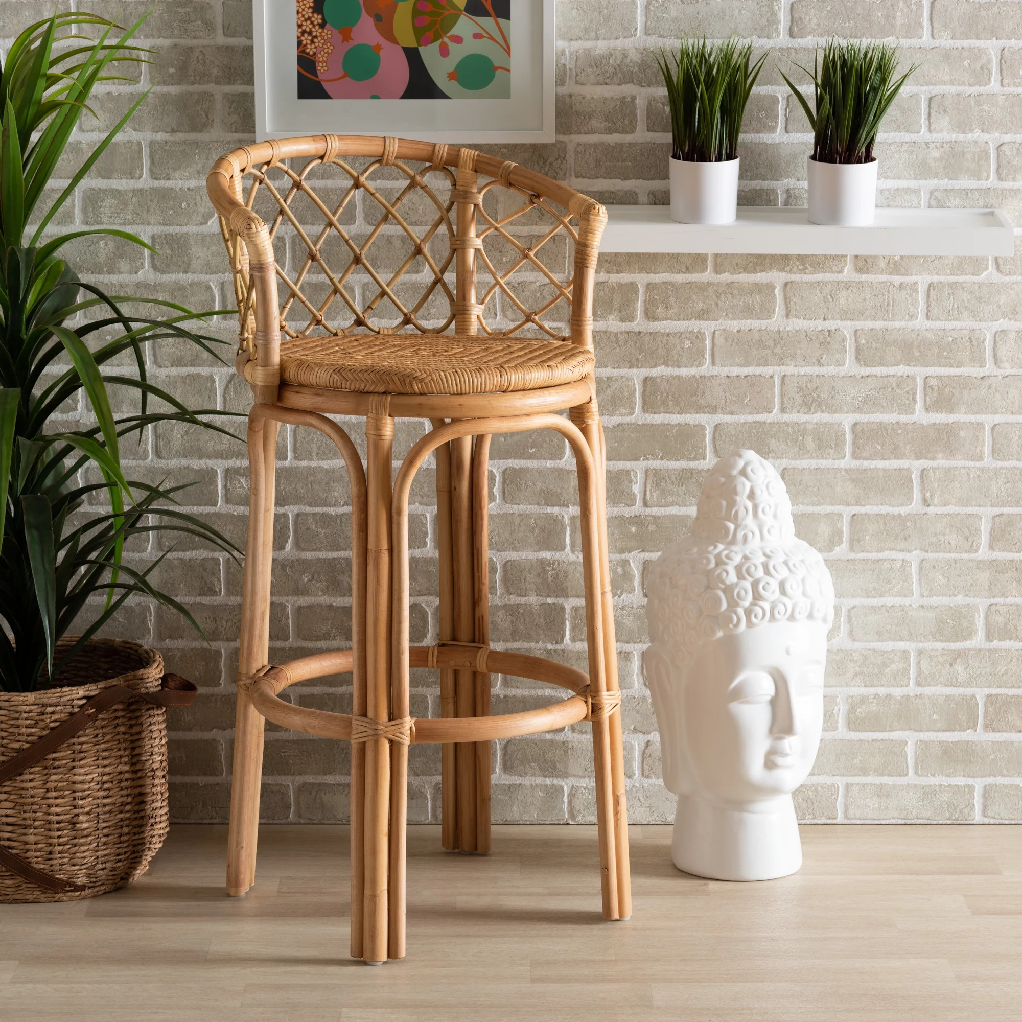 bali & pari Orchard Rattan BOHO Bar Stool, Natural Brown | Walmart (US)