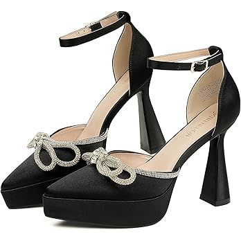 JENN ARDOR Platform Heels for Women Rhinestone Sparkly Bow High Heels Closed Pointed Toe Stiletto... | Amazon (US)