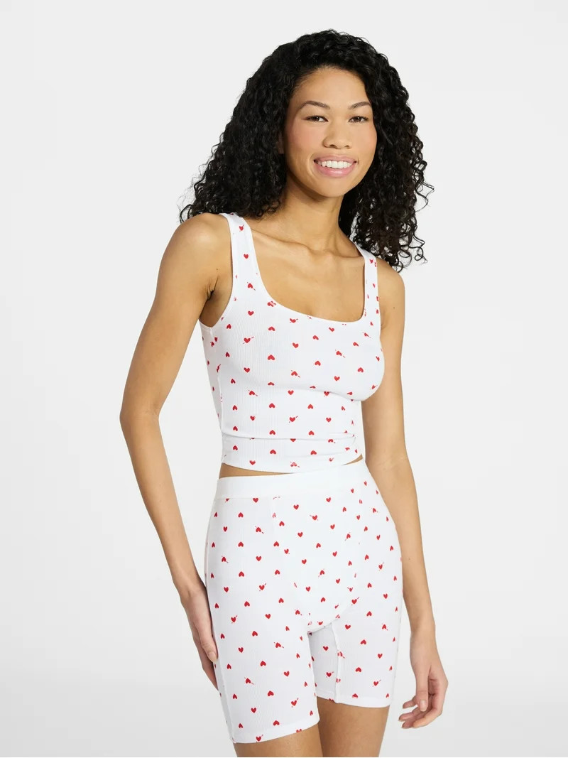 No Boundaries Cotton-Blend Ribbed Tank and Boxer Shorts Set, 2-Piece, Women’s XS-XXL | Walmart (US)