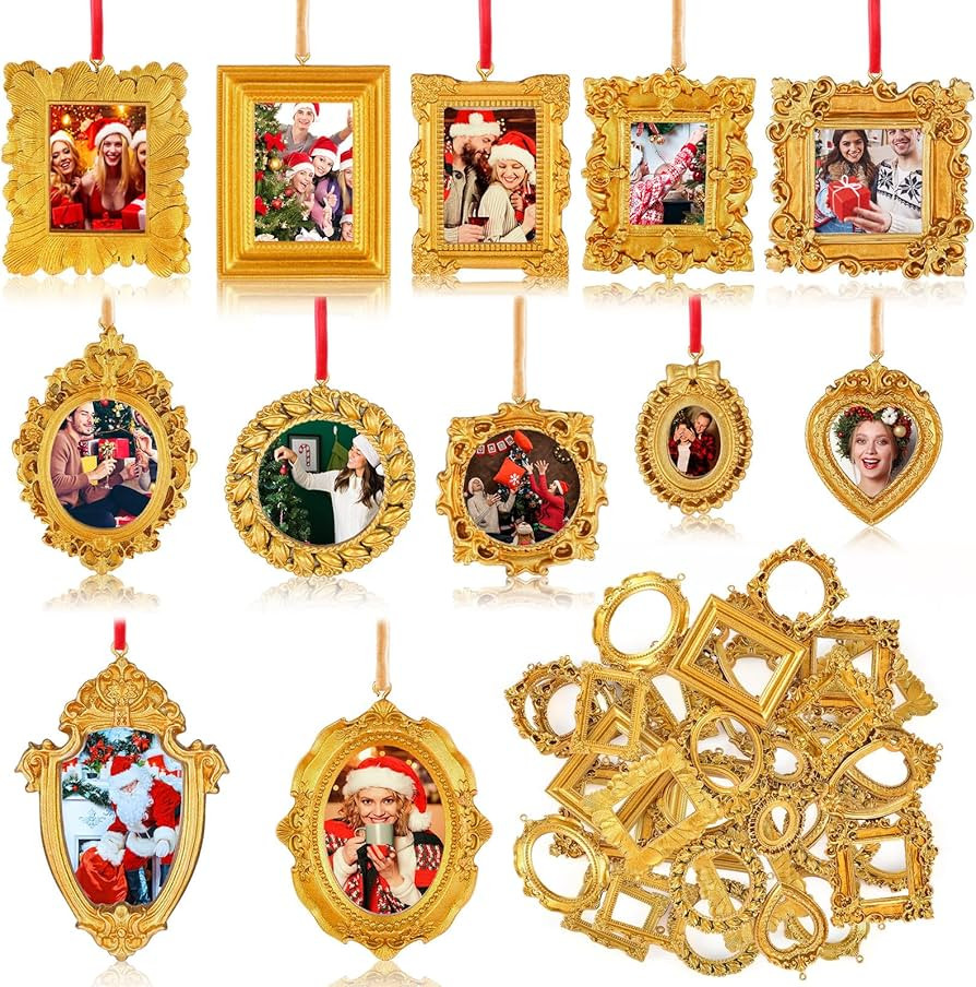 Thyle 36 Pcs Mini Vintage Gold Picture Frames Ornaments DIY Small Picture Frame Christmas Tree Ha... | Amazon (US)