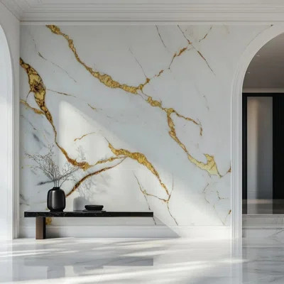 White Gold Marble Wall Mural Luxury Stone Vein Design | Wayfair North America
