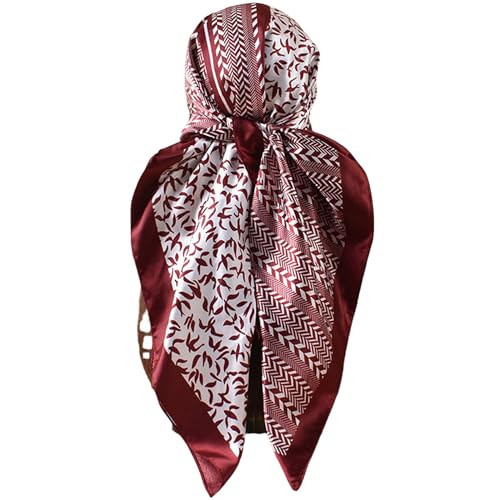 GKJU Geometric Symmetry Flower Satin Head Scarf for Women Like Silk Hair Wrapping Bandana Square Shawl Wraps 35 Inches (250 burgundy) | Amazon (US)