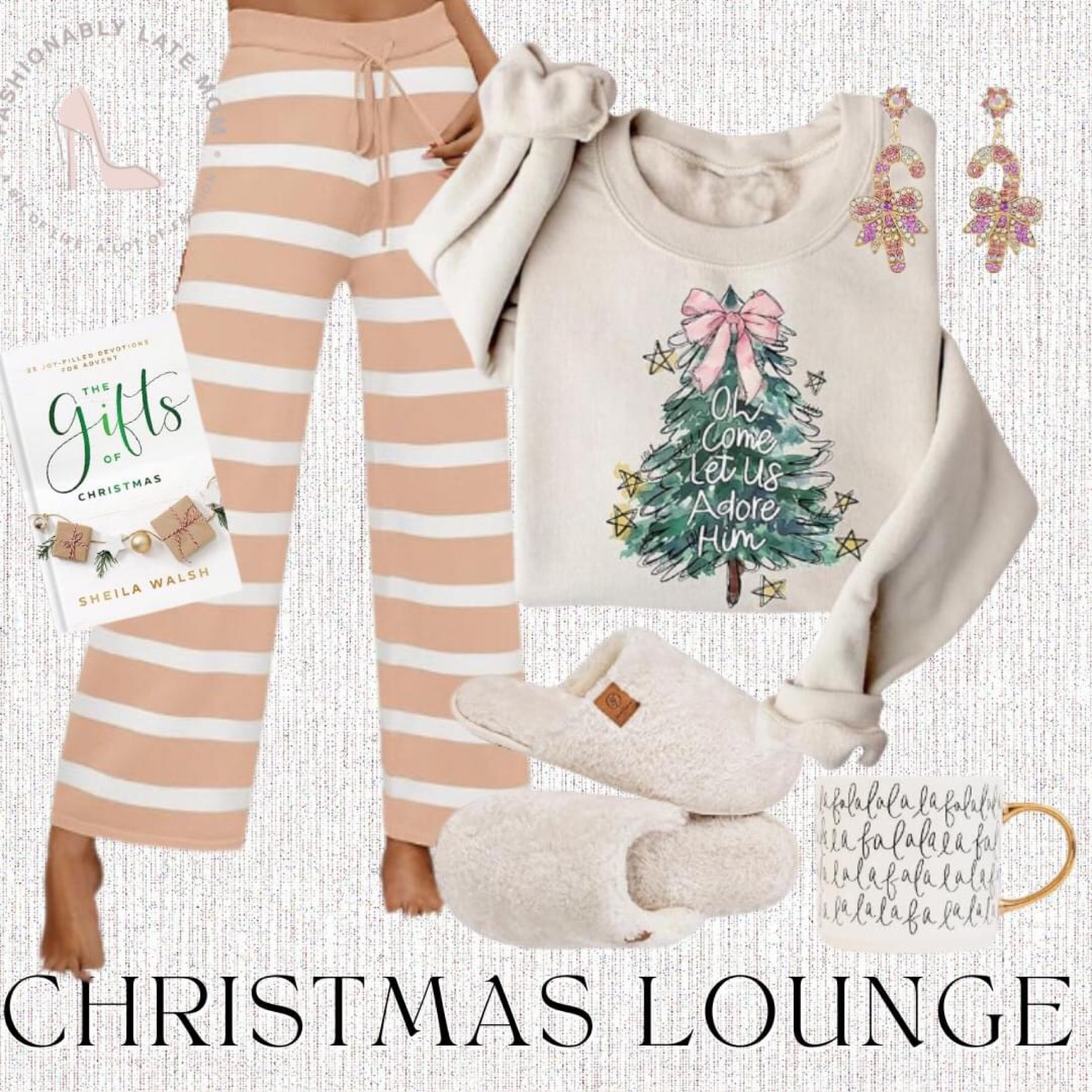 Christmas lounge outfit from Amazon. 

Fashionably Late Mom. 
Comfy Christmas outfit ideas  