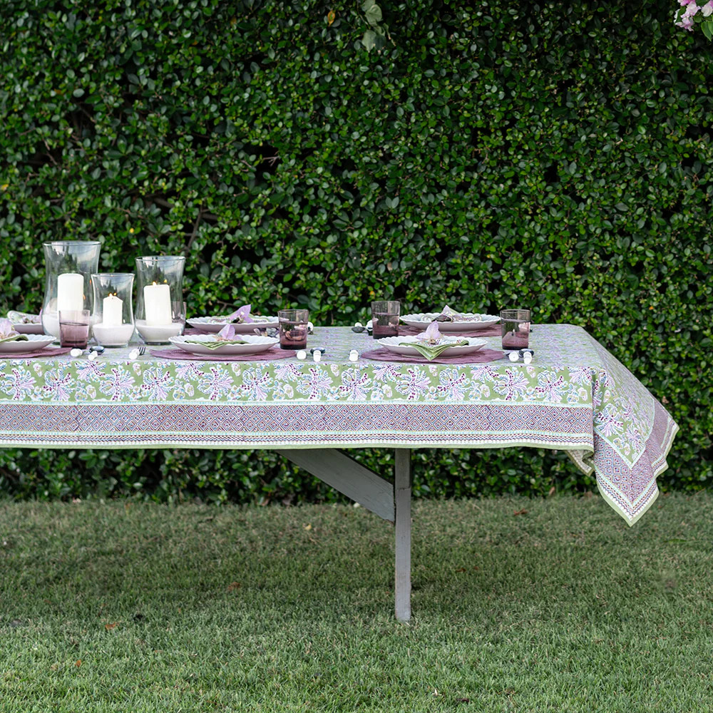 Grecian Palm Fern & Magenta Tablecloth | Pomegranate