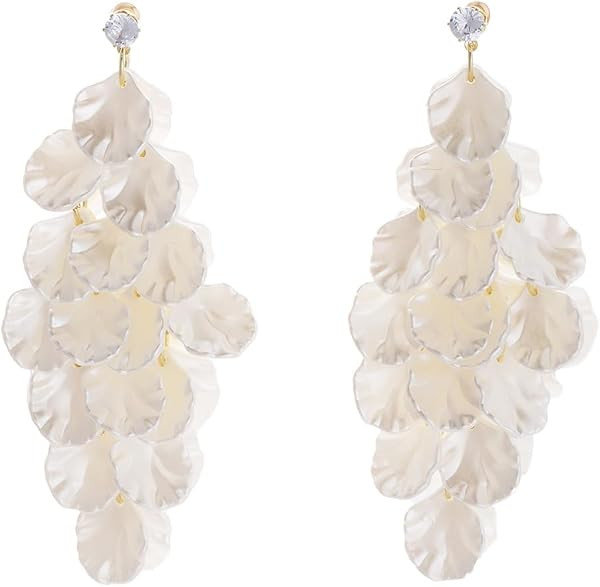 Tassel Shell Earrings for Women White Shell Statement Sea Summer Beach Lightweight Dangling Drop ... | Amazon (US)