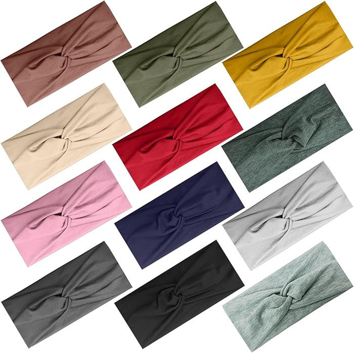 12 Pcs Wide Stretchy Headbands For Women Twist Knotted Headband Set Head Bands For Women’s Hair... | Amazon (US)