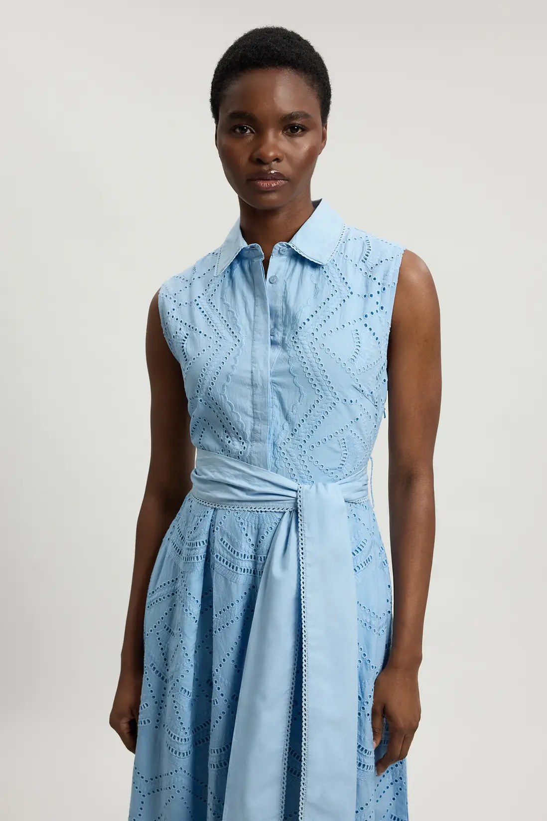 Cotton Broderie Scalloped Hem Sleeveless Shirt Dress | Karen Millen