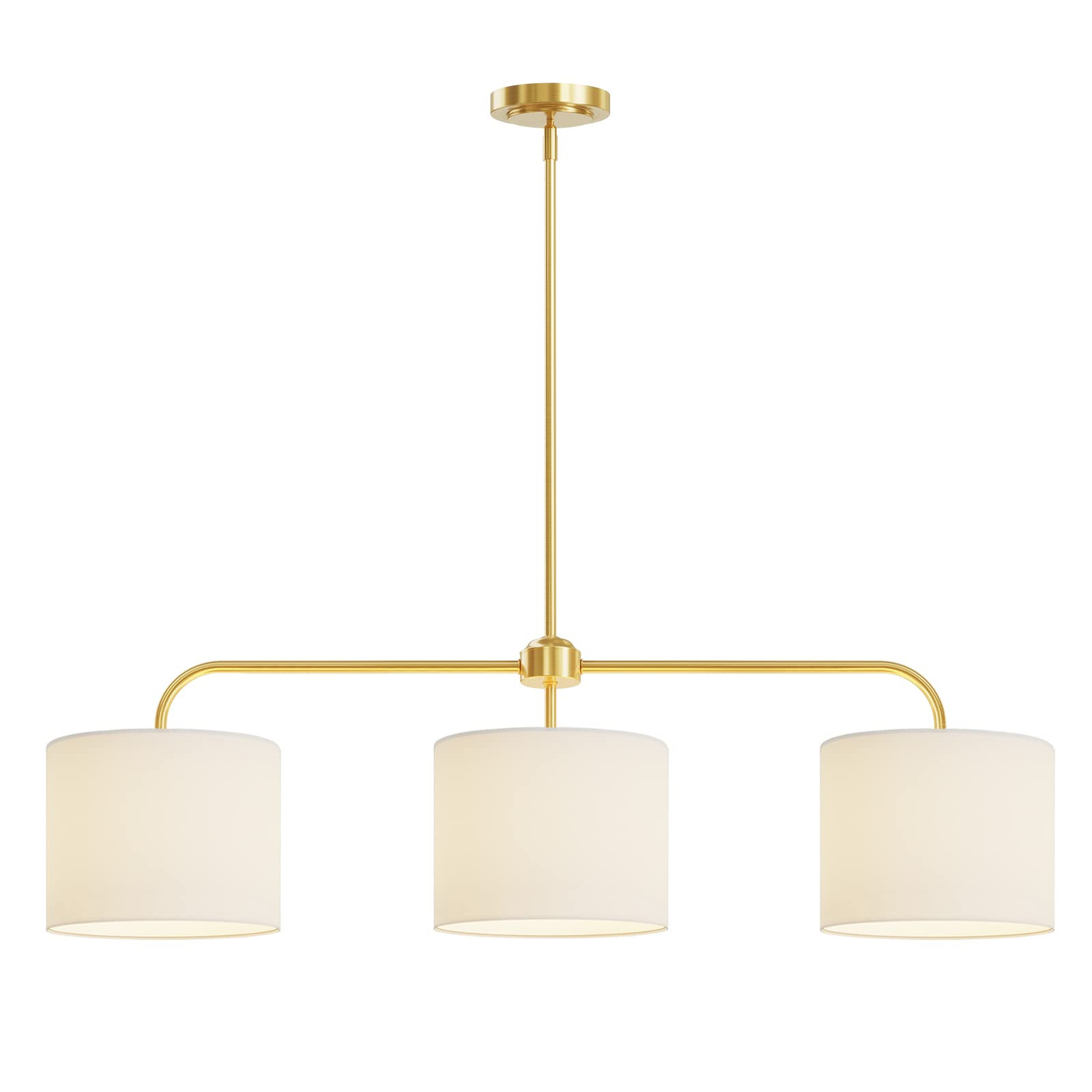 3-Light White Linen Drum Shade Chandelier with Polished Gold Metal Linear Pendant Light Fixture f... | Amazon (US)