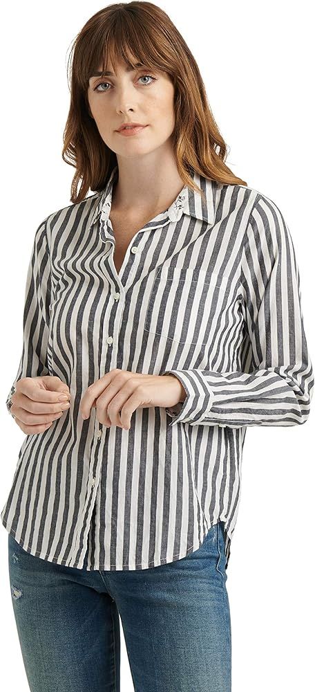 Lucky Brand Women's Long Sleeve Button Up Stiped Classic One Pocket Shirt | Amazon (US)