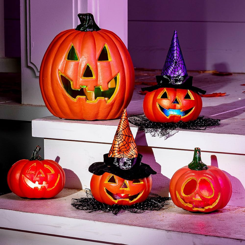 JOYIN 5 Packs Halloween Light up Jack-o’-Lantern Combo Set, Pumpkin Prop with LED Light Hallowe... | Amazon (CA)