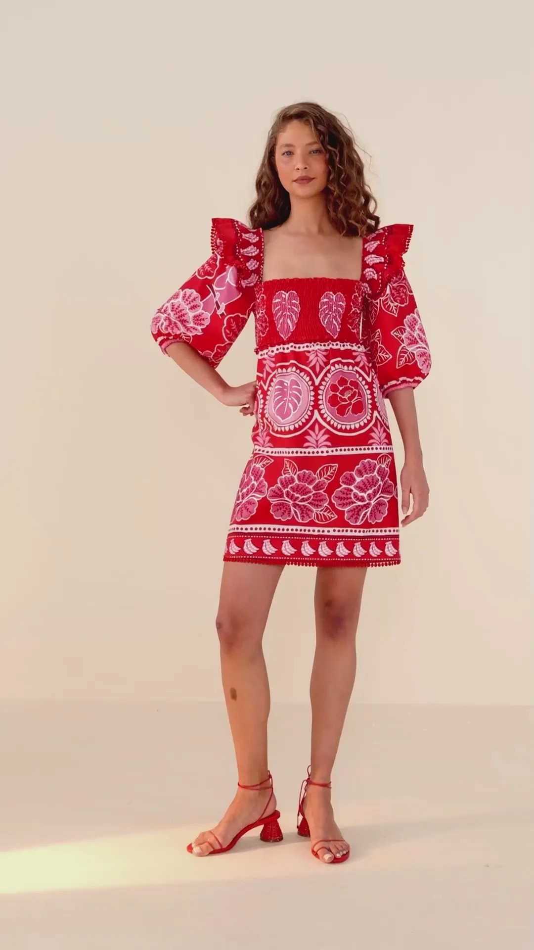 red summer sunrise organic cotton mini dress | FarmRio (US)