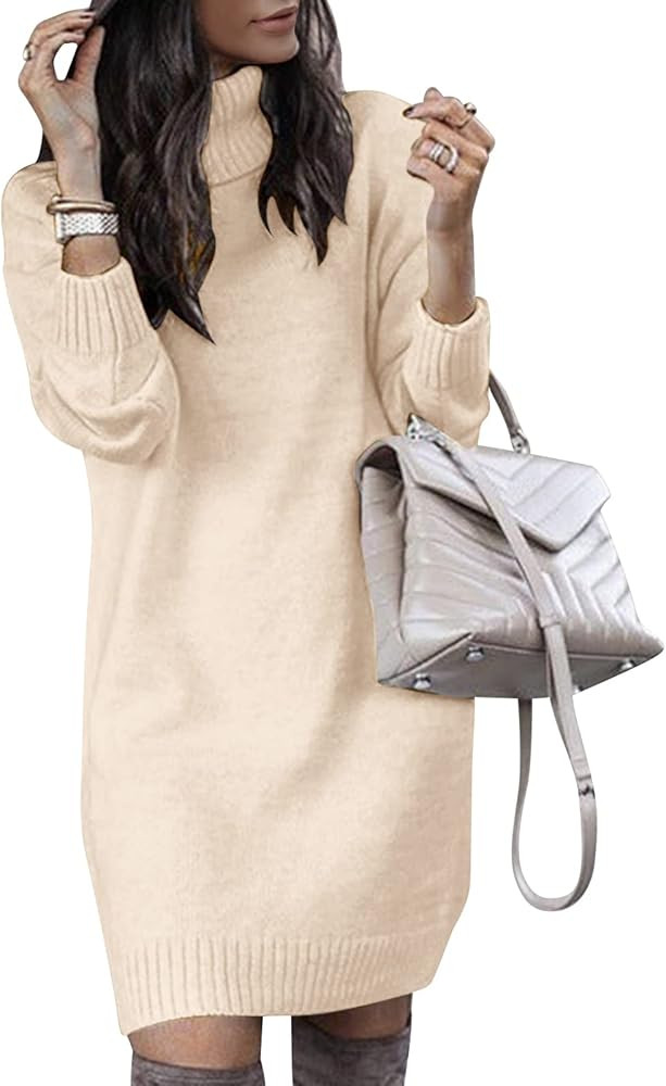 SENFURE Women Turtleneck Long Loose Oversized Casual Sweater Dress Soft Winter | Amazon (CA)