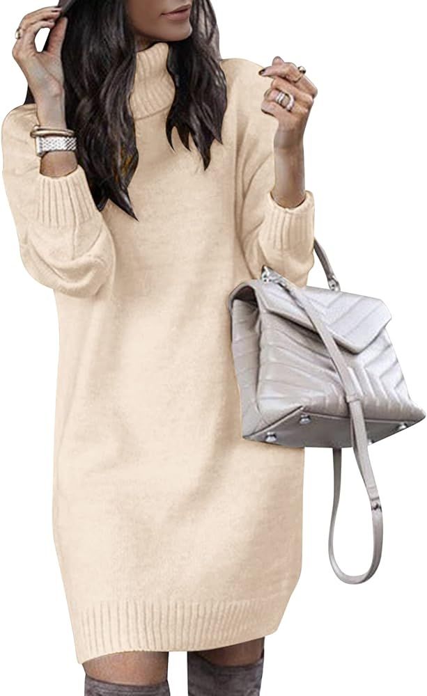 SENFURE Women Turtleneck Long Loose Oversized Casual Sweater Dress Soft Winter | Amazon (CA)