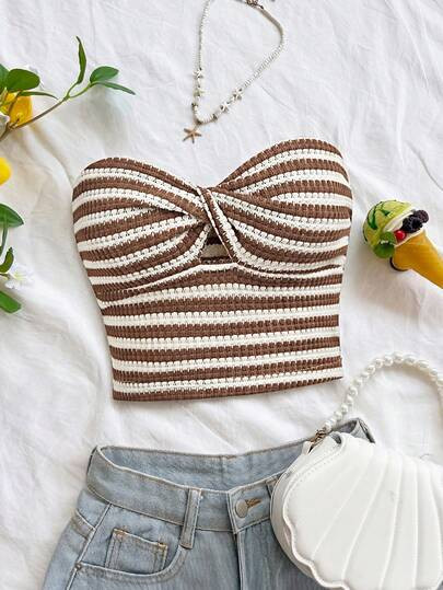 Soleia Women's Striped Print Bandeau Top | SHEIN