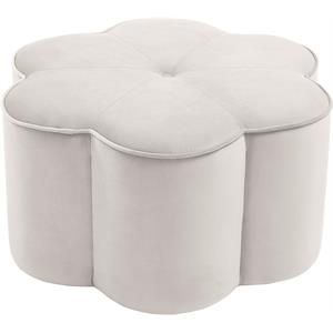 Meridian Furniture Daisy Flower Shaped Cream Velvet Ottoman | Homesquare