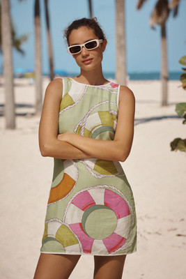 Celandine Pool Float Printed Linen Mini Dress | Anthropologie (US)