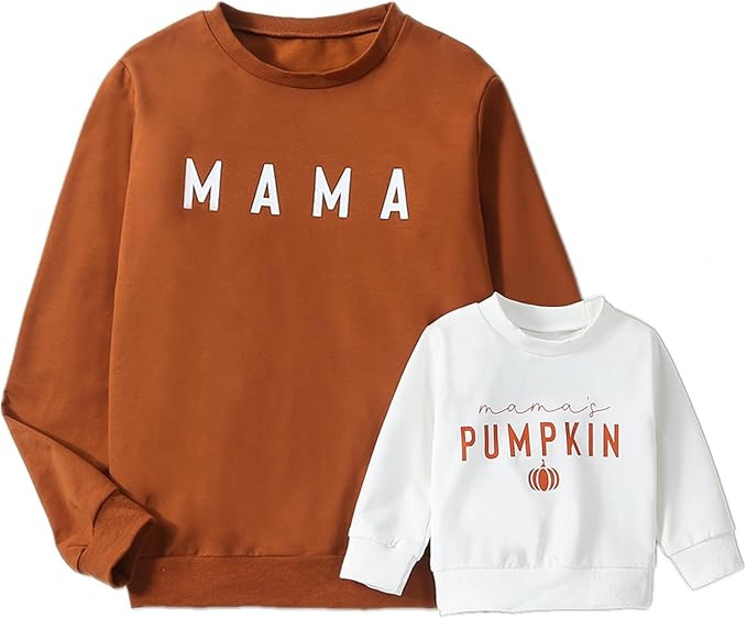 Karwuiio Mommy and Me Family Matching Outfits Halloween Pumpkin Print Sweatshirt Long Sleeve Pull... | Amazon (US)