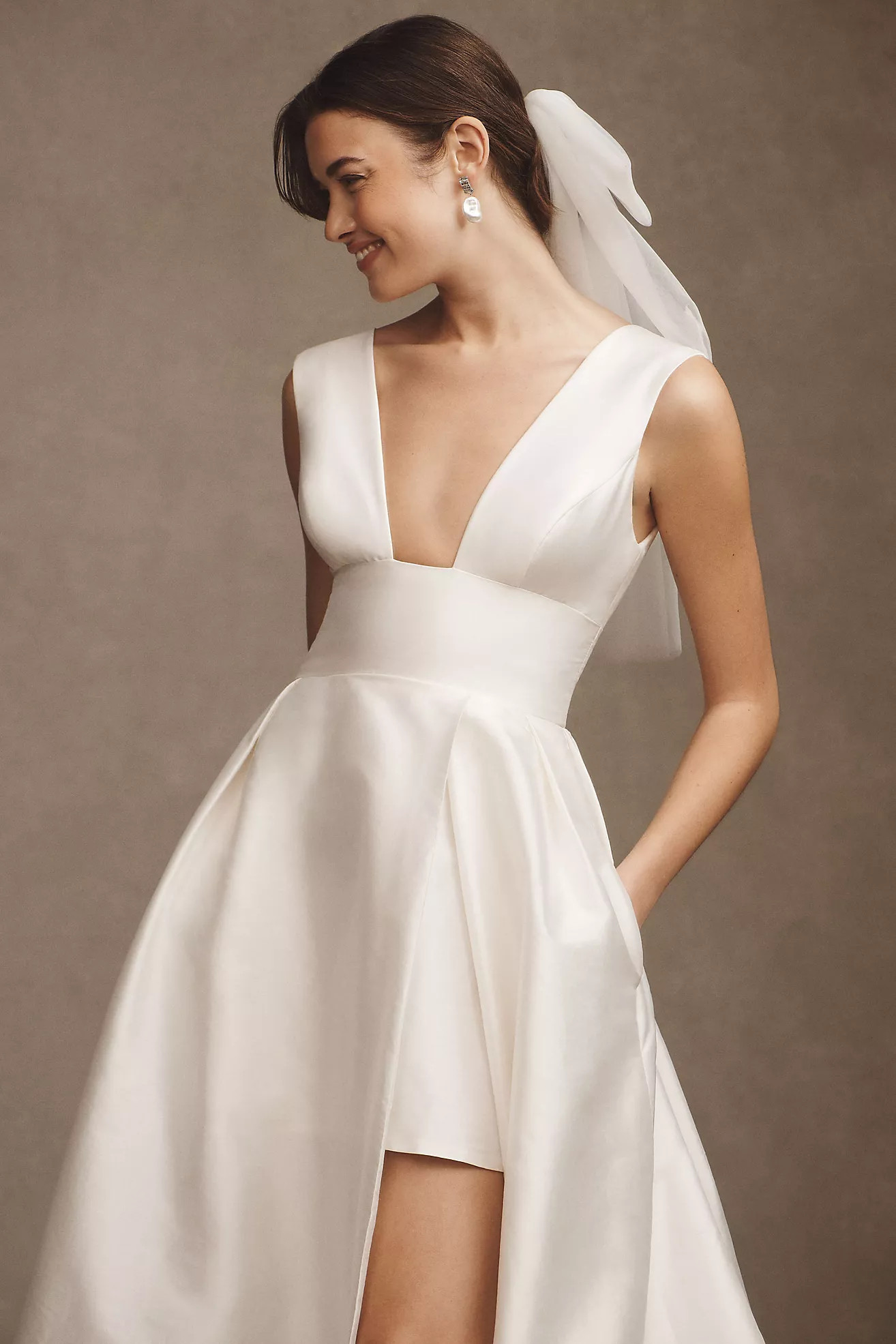Wtoo by Watters Sami Plunge A-Line Satin Wedding Gown | Anthropologie (US)