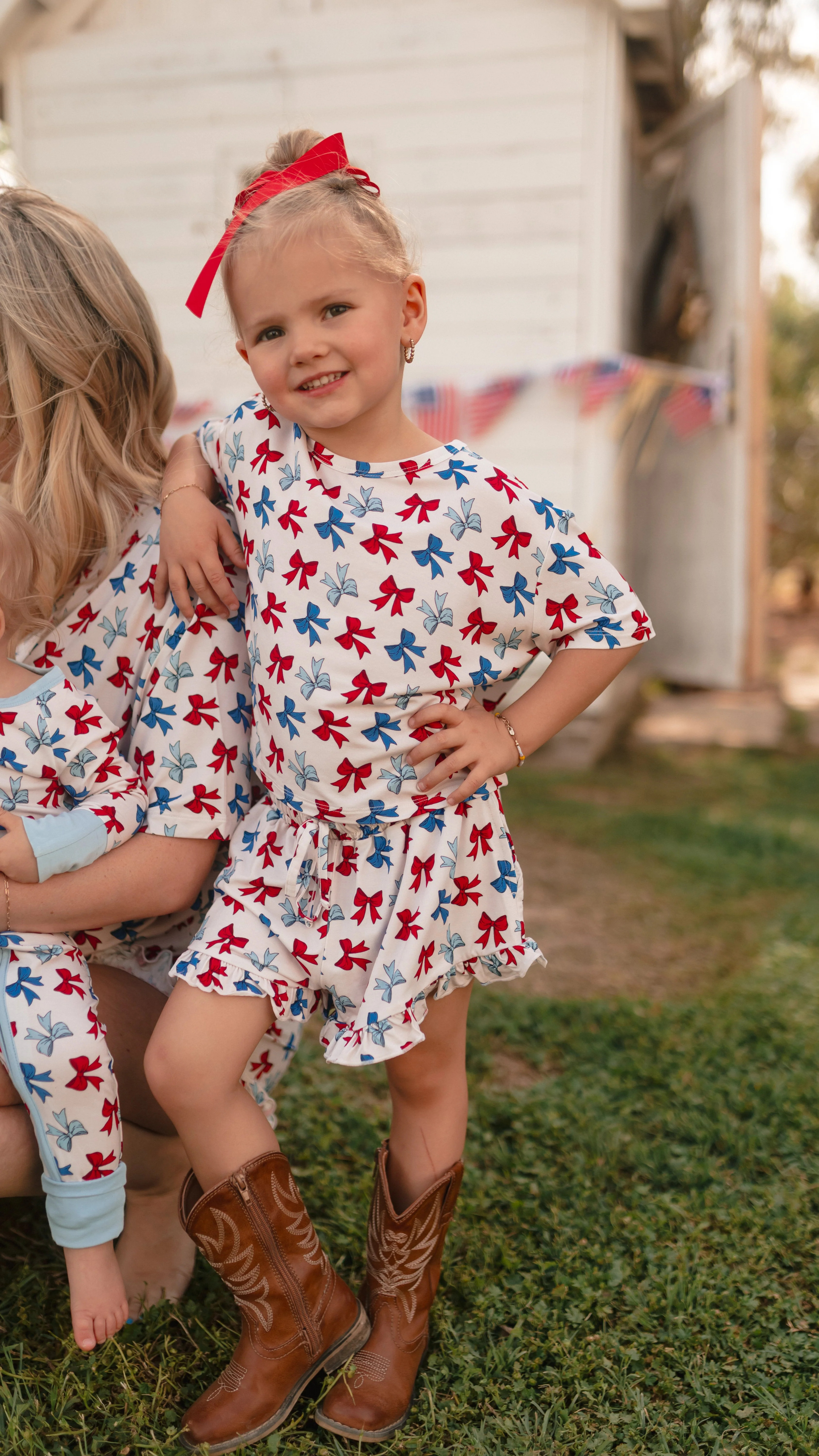 Girls Ruffle Set in Red, White, & Bows | Silks Design